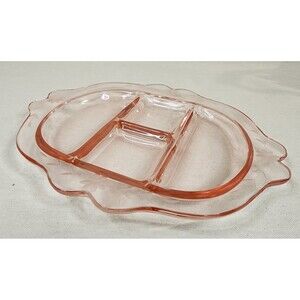 Fostoria Pink Etched Glass 4-Compartment Divided Tray Depression Glass 1920s-50s